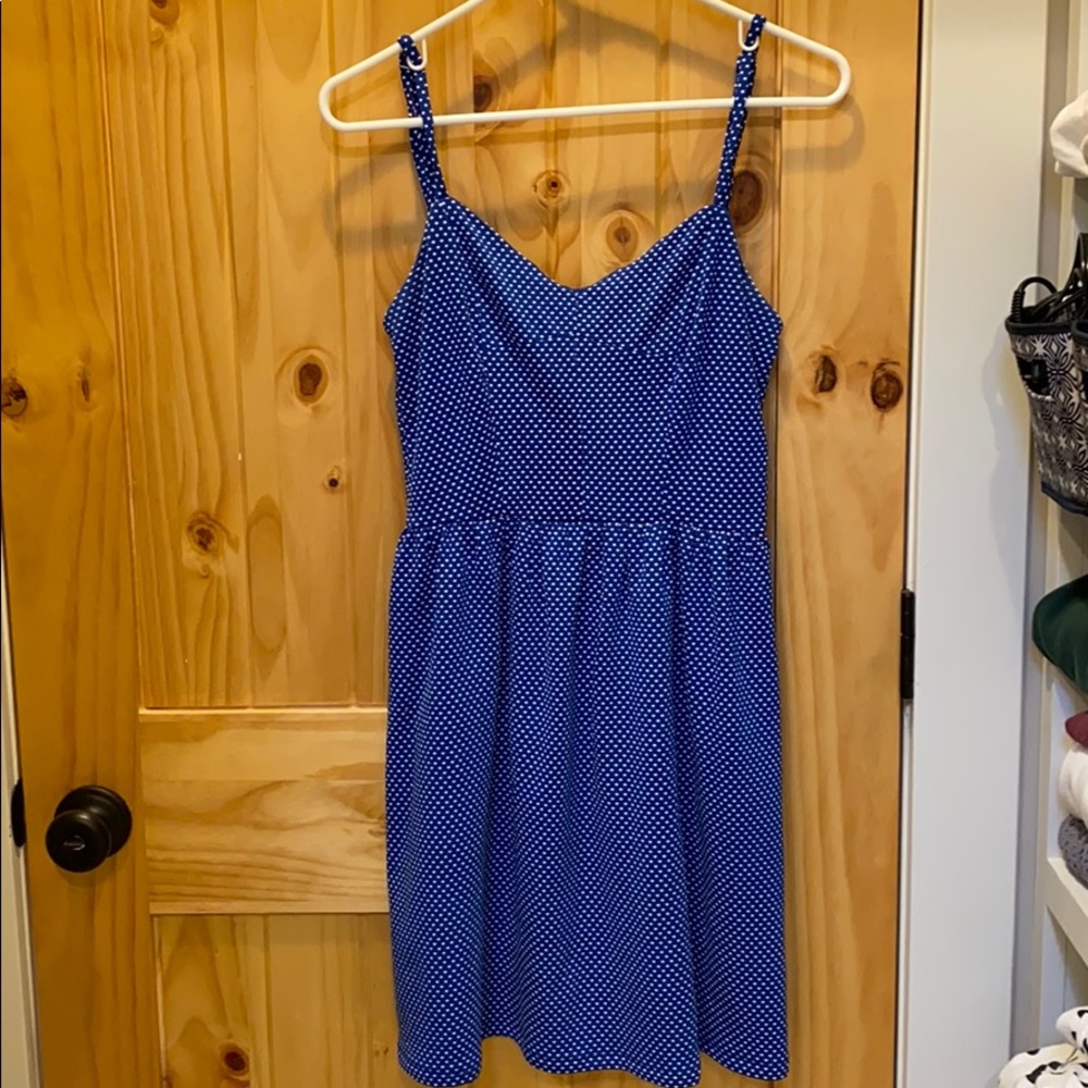 Blue polka dot mini dress